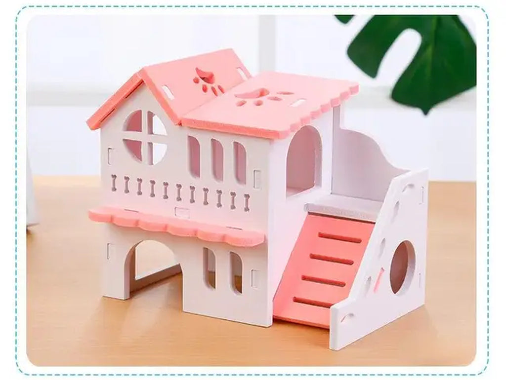 Wooden Double-Storey Hamster Hideout - Pet Hut, Play Toy, and Guinea Pig Accessories