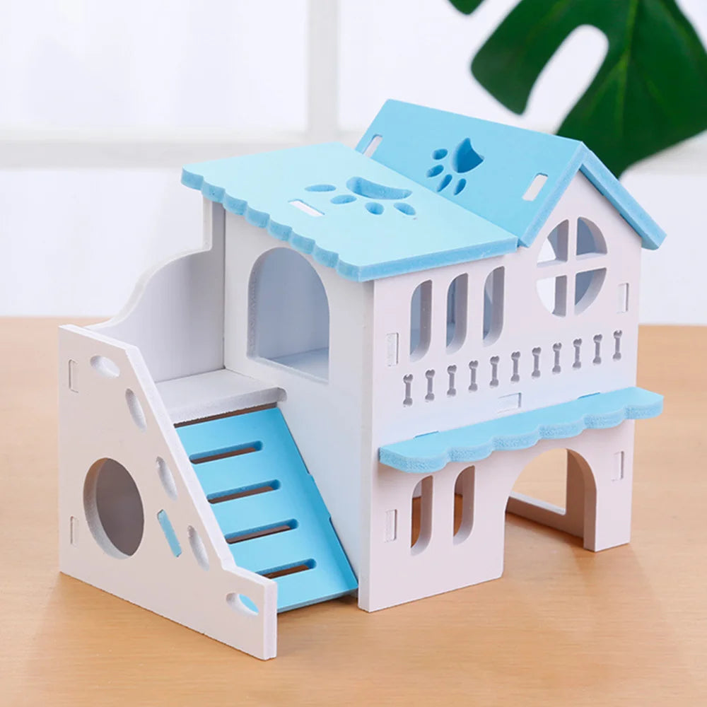 Wooden Double-Storey Hamster Hideout - Pet Hut, Play Toy, and Guinea Pig Accessories
